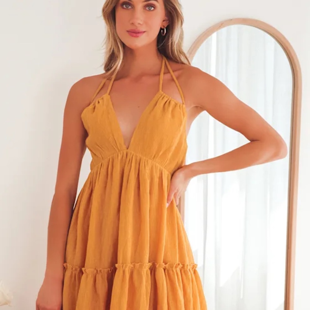 Lulu's Yellow Ruffled Tiered Halter Sundress